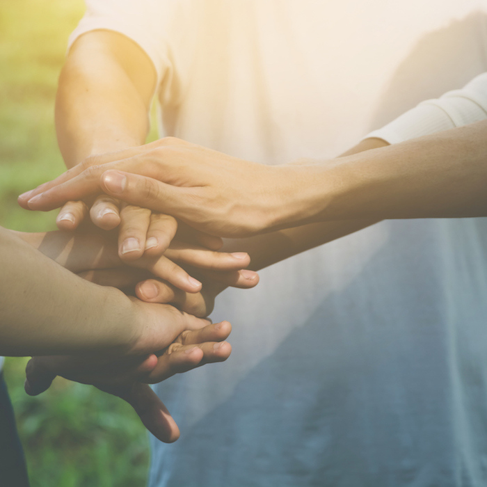 Team teamwork business join hand together concept, Power of volunteer charity work, Stack of people hand